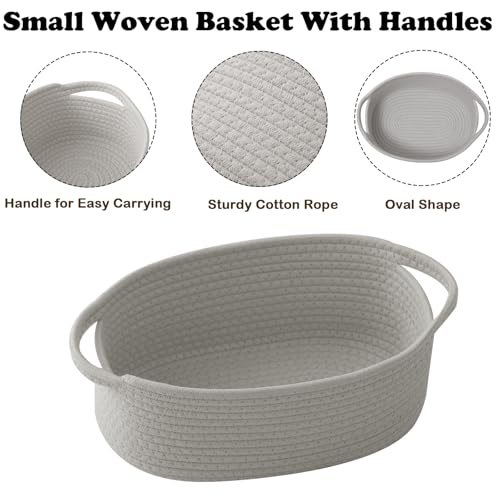 2 Pack White Small Woven Rope Basket with Handles | Empty Gifts Basket with Bag and Ribbons, Cute Handle Organizer Box, Birthday/Baby Shower, Toy Storage - color: 2PC-Grey