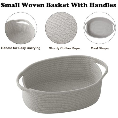 2 Pack White Small Woven Rope Basket with Handles | Empty Gifts Basket with Bag and Ribbons, Cute Handle Organizer Box, Birthday/Baby Shower, Toy Storage - color: 2PC-Grey