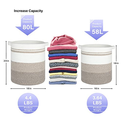 OIAHOMY 58L Laundry Baskets-Laundry Hamper, Storage Basket with Handles, Decorative Basket for Living room, Woven Storage Basket for Toys Bin, Pillows, Blankets, Clothes-18x16in-Gradient Brown | Tall Dirty Clothes Hamper with Handle,Blanket Basket,Decorat
