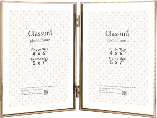 Gold 5x7'' Double Floating Picture Frame,For Photo Sizes (3.5x5''& 4x6''),Beautiful Metal Beaded Edge Frames Adjustable Tabletop/Shelf Photo Frame,Classy Gift Choice for Wedding,Thanksgiving - color: Gold, size: 5x7'' (Double)