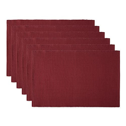 DII Basic Everyday Ribbed Tabletop 100% Cotton, Placemat Set, 13x19, Wine, 6 Piece - color: Wine, size: 13x19"