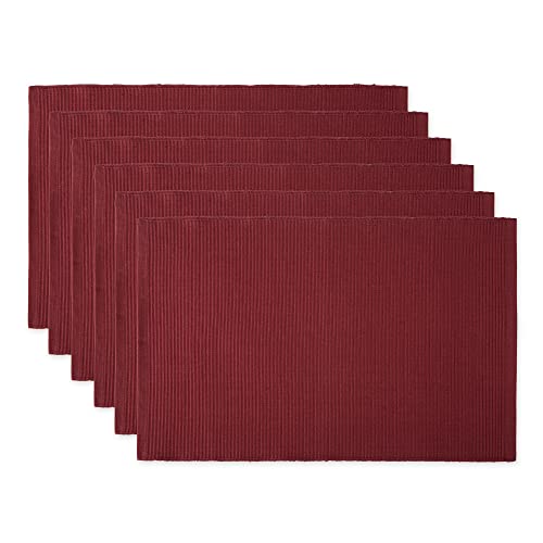 DII Basic Everyday Ribbed Tabletop 100% Cotton, Placemat Set, 13x19, Wine, 6 Piece - color: Wine, size: 13x19"