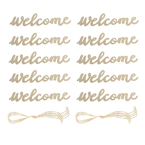 Amosfun 10 Pcs Welcome Door Sign Unfinished Wood Hanging Boards with 10 Lanyards Wooden Welcome Sign Crafts for Front Door Wall Entryway Home Cafe Shop Bar Decor