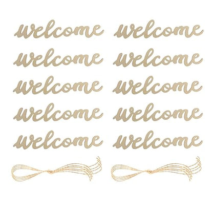 Amosfun 10 Pcs Welcome Door Sign Unfinished Wood Hanging Boards with 10 Lanyards Wooden Welcome Sign Crafts for Front Door Wall Entryway Home Cafe Shop Bar Decor