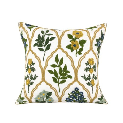 YIcabinet Pillow Covers Set of 2, Embroidered Leaf Flower Pattern Throw Pillow Cover,Square Cotton Cushion,Pillow Case for Sofa Bedroom Couch,18"x18" - color: Green05