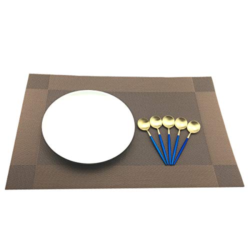 Vinyl Brown Placemats Heat Resistant Dining Table Mats Non-Slip Washable Place Mats Set of 6 （Brown） - color: Brown