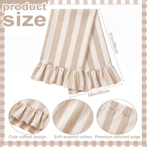 Brown Striped Kitchen Towels Set of 2, 100% Cotton Ruffled Striped Dish Towels 18"x31" Absorbent Tea Cloths Classic Pattern for Farmhouse Charm, Drying Dishes, Entertaining Guests - color: Brown