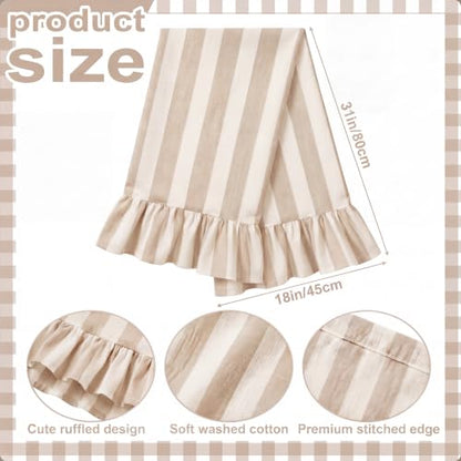 Brown Striped Kitchen Towels Set of 2, 100% Cotton Ruffled Striped Dish Towels 18"x31" Absorbent Tea Cloths Classic Pattern for Farmhouse Charm, Drying Dishes, Entertaining Guests - color: Brown
