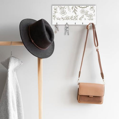 Flowers Wooden Key Holder, Hooks Organizer Hanger, Keys Holder Wall Mount, Home Decor Housewarming Gift, Wall Wood Decor for Front Door Kitchen Garage Office