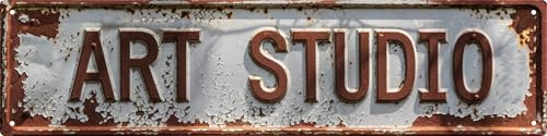 Rustic Art Studio Metal Tin Sign 4x16 In Vintage Round Wall Decor with Blue & Red for Office Bar Cafe Garage Bathroom Bedroom Decor - color: Art Studio