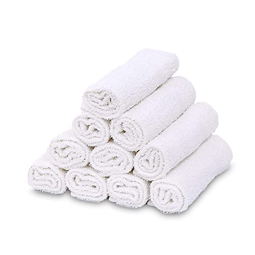 12 Pack Economy White Washcloths Set (12x12 inches) - Cotton Blend Commercial Grade Cleaning Rags, Quick Drying & Soft Face Cloths, Fingertip Towels for Bathroom, Spa, Gym, and Kitchen