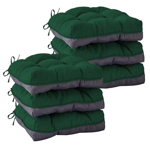 IASEAHK Chair Cushions for Dining Chairs, Seat Cushions for Kitchen Chairs, Indoor Seat Cushions with Ties, Tufted Foam Chair Pads, Non Slip Chair Cushions Set of 6, 15.5" x 15.5" x 4", Dark Green - color: Dark Green, size: Pack of 6
