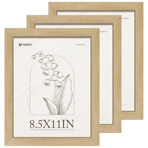 8.5x11 Picture Frame Set of 3 - Light Oak, Natural Wood Certificate & Diploma Frame with HD Tempered Glass, Tabletop Display - color: Oak, size: 8.5 X 11, style: 3 Pack