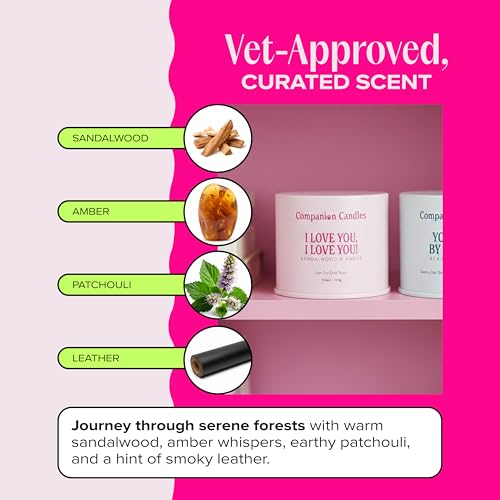 Companion Candles I Love You, I Love You! Pet-Friendly Scented Candle – Sandalwood & Amber Fragrance - Coconut Soy Wax Candle with Wooden Wick, Approx. 50-Hour Burn Time, Made in USA, 11.8 oz - color: I Love You, I Love You