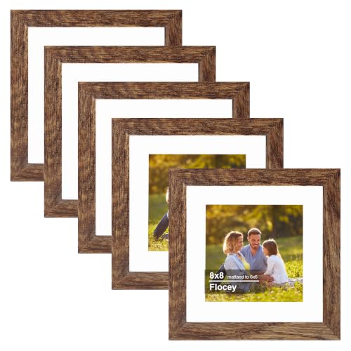 8x8 Picture Frame 5 Pack, Rustic Brown Photo Frame, Display Pictures 6x6 with Mat or 8x8 without Mat for Horizontal or Vertical Wall and Tabeltop Display - color: Rustic Brown, size: 8×8-5PACK