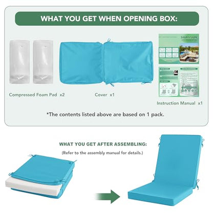 Summsun High Back Patio Dining Chair Cushions 4-Pack, 20 x 20 Inch, Teal | High-Resilience Foam, Non-Slip Bottom, Water Resistant, Removable Cover, Hidden Zipper, Fit for Garden, Lawn, Patio Furniture - color: Teal