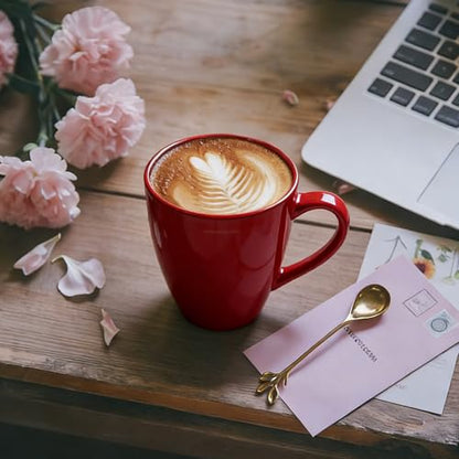 MONITO 17oz Ceramic Coffee Mugs Set of 6, Glossy Red Large Mugs with Handle | Drinking Cups for Latte,Tea&Cocoa,Dishwasher&Microwave Safe,Reactive Glaze Cups,Ideal Gift for Office and Home Use - color: Red（17oz）