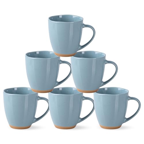 AmorArc 12oz Ceramic Coffee Mugs set of 6, Stylish Coffee Mugs with Rustic Terracotta Underside for Latte/Cappuccino/Milk/Cocoa, Dishwasher&Microwave Safe, Stone Blue - color: Stone Blue, size: Set of 6