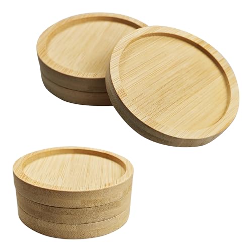 6Pcs 2.5” Bamboo Plant Saucer, Round Pot Tray for Indoor Planters, Succulent Holder Drainage Tray, Versatile Coaster Set for Home Office Decor - size: 2.5”