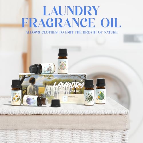Soulorigin Laundry Fragrance Oils Set, Essential Oil for Diffuser, Aromatherapy Gift, Clean Scent Diffuser Oil, Use with Wool Dryer Balls,Chamomile, Fresh Cotton, Sage, Cedar, Lavender, Cherry Soap - color: Laundry