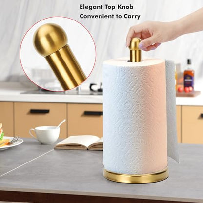 Paper Towel Holder Stand with Sturdy Base Fits Standard and Jumbo Sized Paper Towel, Paper Towel Holder Countertop (Gold) - color: Gold