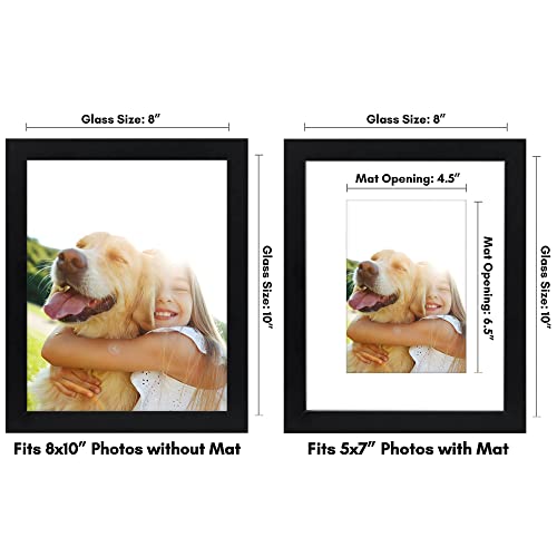 Americanflat 8x10 Picture Frame with Shatter-Resistant Glass - Set of 4 - Use as 5x7 Frame with Mat or Display 8x10 Photo Without Mat - Signature Collection - Photo Frames for Tabletop or Wall - Black | Engineered Wood construction, Shatter-resistant glas