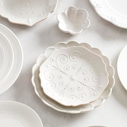 Lenox French Perle Scallop Accent Plates, Appetizer Plate Set for 4 | stoneware, dishwasher safe, microwave safe | also great as a dessert plate for salad or bread, salad plates - style: Accent Plates, Set of 4
