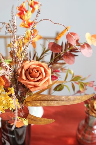 Serra Flora Artificial Greenery Stems Filler Combo Box Set,48pcs with 8 Kinds of Faux Foliage Picks for DIY Bridal Bouquets Wedding Flowers Arrangement Party Table Centerpieces - color: Brown &Orange