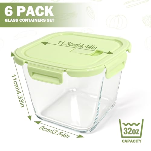 Borosilicate Glass Soup Containers with Lids, 4 Cup/32 oz, 6 Pack | Microwave Dishwasher Oven Freezer Safe | Airtight Leak Proof | Food Grade | Square Soup Meal Prep | Lunch | Food Storage Set - color: Multicolor6