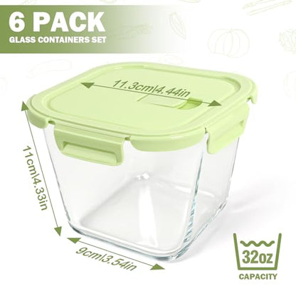 Borosilicate Glass Soup Containers with Lids, 4 Cup/32 oz, 6 Pack | Microwave Dishwasher Oven Freezer Safe | Airtight Leak Proof | Food Grade | Square Soup Meal Prep | Lunch | Food Storage Set - color: Multicolor6