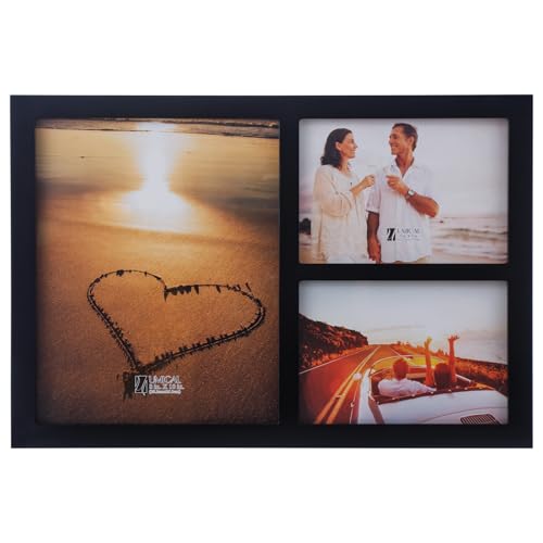 3-Opening Collage Frame 8x10 + 2(5x7) Black Wood | Holds 8x10 and two 5x7 photos, shatter-resistant glass, tabletop & wall mount - size: 8x10 & 5x7 - 3 Opening