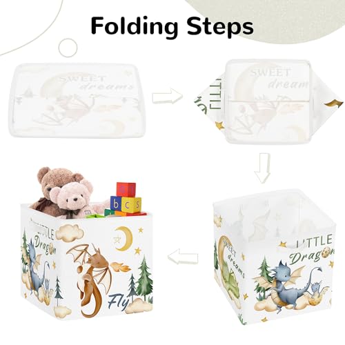 Clastyle 11.8" Dinosaur Storage Basket Set of 3 for Kid Boy Toy Clothes Bin | Collapsible Fabric Book Bin, Metal Frame Bottom Board, Cube Organizer, Closet Nursery Pantry Shelf Bedroom, Boho Dragon - color: Dragon