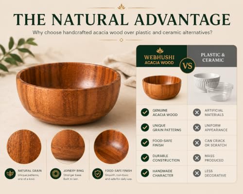 Acacia Wood Round Serving Bowls Set of 4 U Shape Handmade 4.75 Inch Medium Size Brown - size: 4 U Shape Bowls of 4.75-Inch