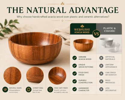 Acacia Wood Round Serving Bowls Set of 4 U Shape Handmade 4.75 Inch Medium Size Brown - size: 4 U Shape Bowls of 4.75-Inch