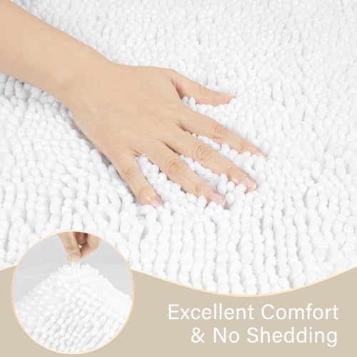 LOCHAS Bathroom Rugs Sets 2 Piece, 20''x20'' & 34''x21'', White | Non Slip U-Shaped Toilet Rug, Chenille Washable Absorbent, Soft Bath Mat Set for Shower, Sink - color: White