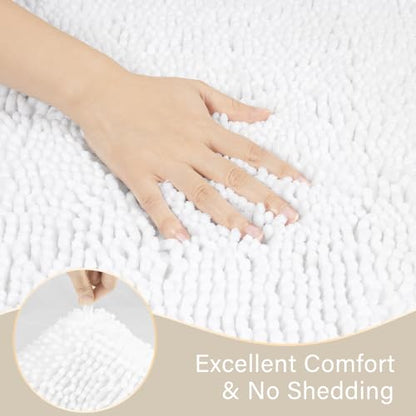 LOCHAS Bathroom Rugs Sets 2 Piece, 20''x20'' & 34''x21'', White | Non Slip U-Shaped Toilet Rug, Chenille Washable Absorbent, Soft Bath Mat Set for Shower, Sink - color: White