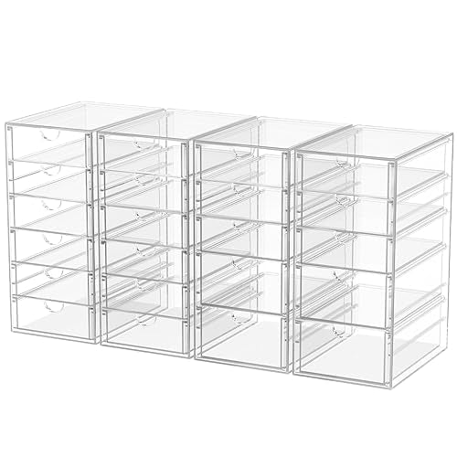 4-Pack 22-Drawer Acrylic Storage & Makeup Organizer for Desk | Smooth-glide drawers, clear acrylic, stackable, dustproof, wipe clean, for office supplies, pens, paper clips, thumb drives - size: 22 Drawers