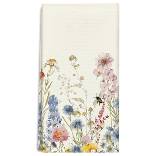 Wildflower Floral Kitchen Towels and Dishcloths, Vintage Decorative Hand Towel Drying Cloth for Bathroom Baking, Housewarming Gift for Friend, Woman, Hostess, 16x24 Inches -13 - color: Flower