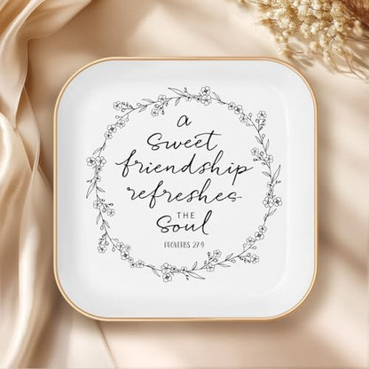 Friendship Gifts for Women, Sisters in Christ Friendship GIF, Jewelry Dish | Friend Gifts For Women, Sweet Friendship – Proverbs 27:9，Bible Verse Jewelry Dish, Christian Gifts – Jewelry Tray Dish - color: White-friendship