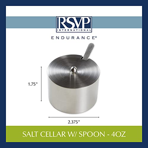 RSVP International Endurance Kitchen Collection Salt Cellar Set with Spoon, 4-Ounce, Brushed Stainless Steel - size: 0.1 Quarts