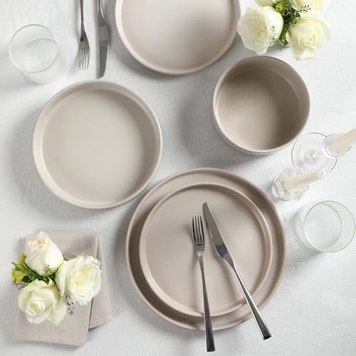Stone Lain Haven 12-Piece Dinnerware Set, Beige, Includes 4 Dinner Plates, 4 Salad Plates, 4 Bowls, Microwave & Dishwasher Safe - color: Beige, size: 12-Piece - Service for 4