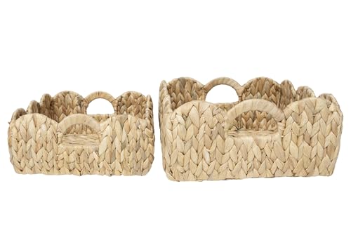 Boston International Square Woven Baskets Decorative Storage Tray Set, 2 Sizes, Water Hyacinth