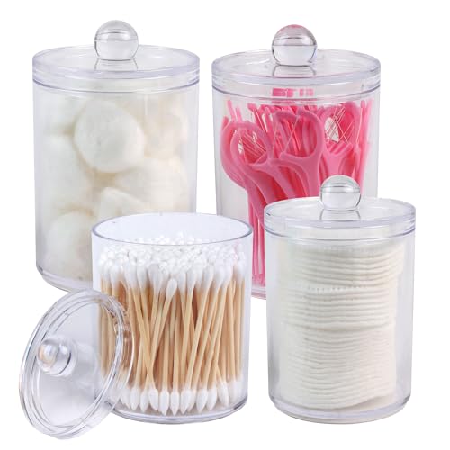 4 Pack Acrylic Qtip Holder Dispenser,Canisters Apothecary Jar Set,10,12oz - color: Clear - 10 oz & 12 oz - 4 Pack, size: 2.7 inches
