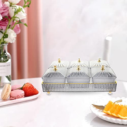 Cabilock Divided Serving Tray with Lid Dry Fruit Tray with Lid 6 Compartment Snack for Candy Nuts Desserts Removable Small Bowls for Home Party Ktv