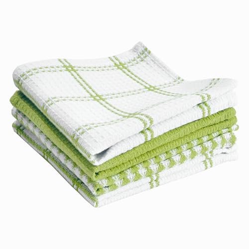 T-Fal Premium Waffle Dish Cloths: Highly Absorbent, Super Soft Long Lasting - 100% Cotton, 12"x13" Towel for Cleaning & Drying, (4-Pack), Green - color: Green, size: 4-Pack