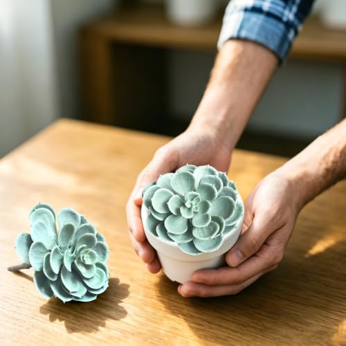 2Pcs Artificial Succulent Plants, Lotus Flower Realistic Fake Succulents, Blue Green - color: Blue Green