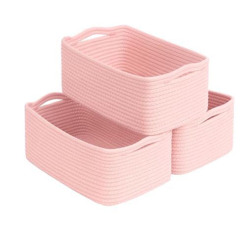 Goodpick 3-Pack Storage Baskets, Dorm Decor for Gifting, 13 x 8 x 5 in | Woven Baskets for Shelves, Closet Organizer Bins,Empty Baskets for Gifts, Woven Basket for Play Room, Pink - color: Pink, size: Medium (13"L x 8"W x 5"H)
