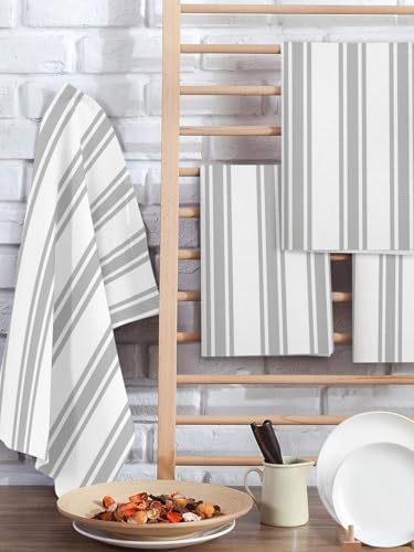 Grey Striped Hand Towels Set, Waffle Weave Kitchen Towels 2 Pieces, Farmhouse Aesthetic Modern Stripes Microfiber Hair Face Bath Tea Towel Absorbent Quick Drying Cleaning Dish Cloths, 15.7"x23.6" - color: Gray, White, Silver, size: 2PCS,15.7"x23.6"