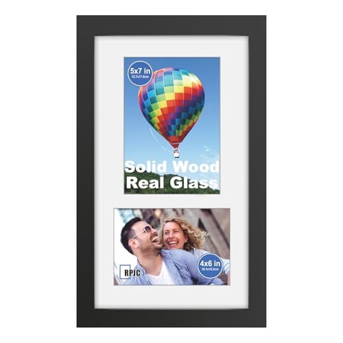 RPJC 8x14 Soild Wood Real Glass 2 Opens Collage Picture Frame for Wall | Black Display 4x6 and 5x7 with Mat or 8x14 Without Mat Photo Frame, Gift-Ready in White Box, A classy gift - color: Black, size: 8x14-2opening