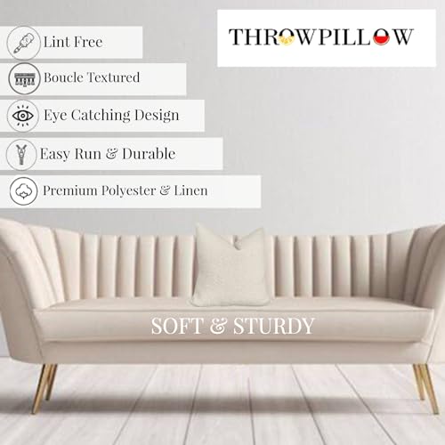 WWW.THROWPILLOW.IN Luxury Boucle Throw Pillow Cover - Textured Square Sofa Couch Accent Case for Elegant Decor in Living Room and Bedroom (20x20 Inches, Cream)